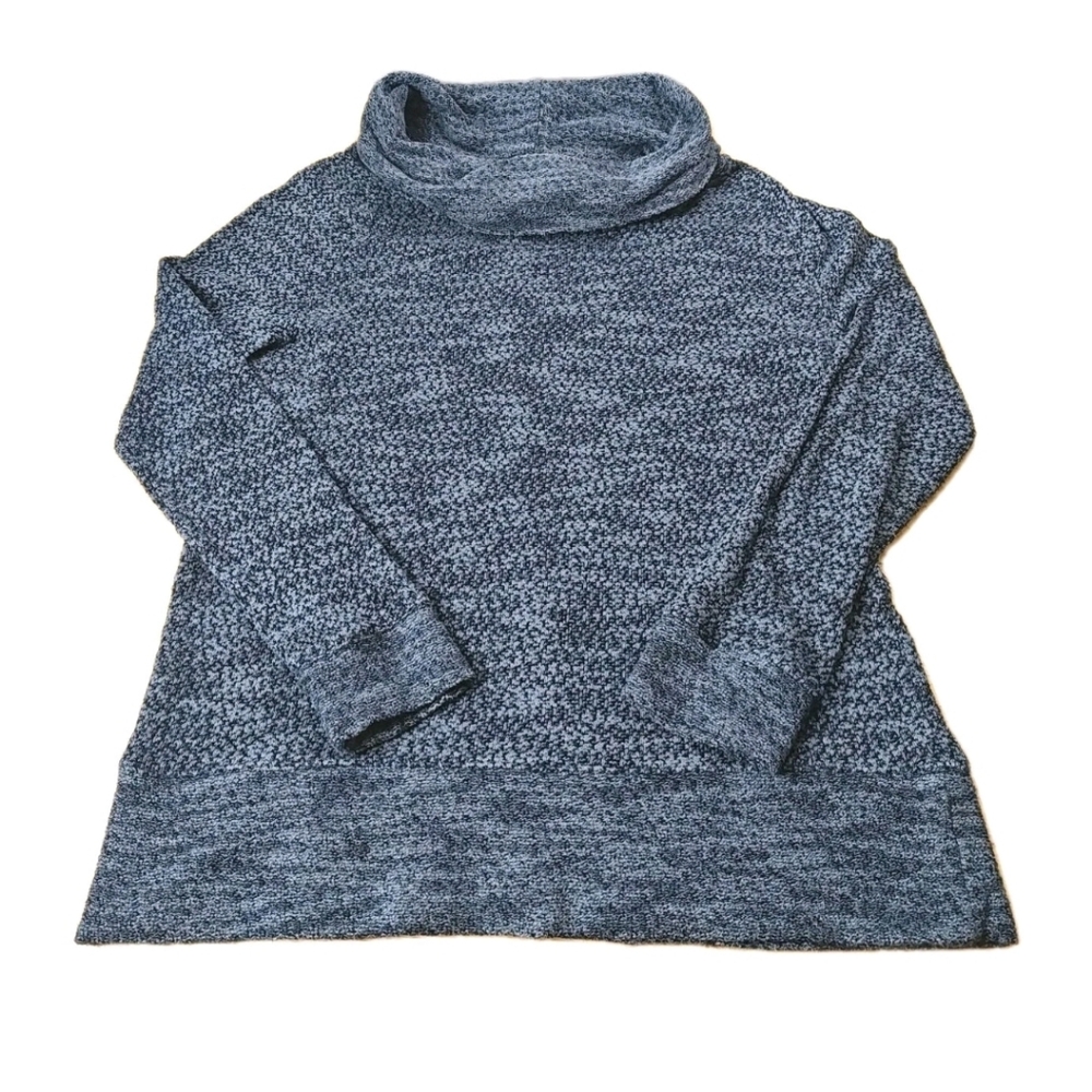 Ann Taylor Loft Cowl Neck Textured Knit Top Woman Large Blue Sweater Long Sleeve - Picture 3 of 8